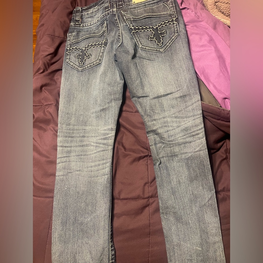 Rock Revival Gray Kingsley Straight Jeans Distressed Design